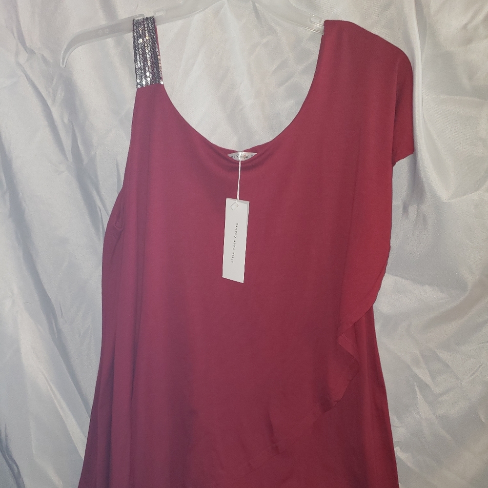 One Shoulder Dress  Maroon 2X Rose Gal NWT